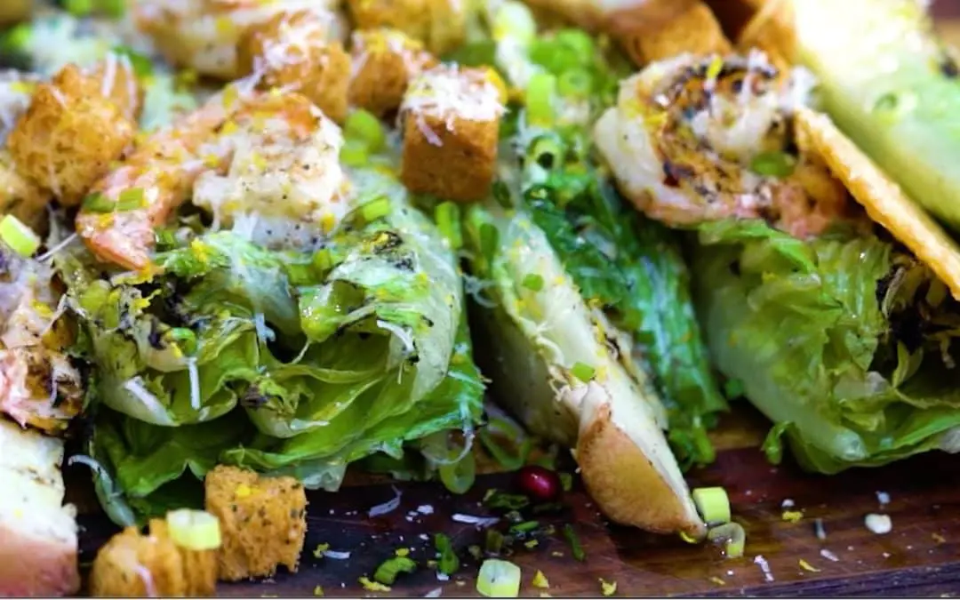 WARM GRILLED MARINATED SHRIMP CAESAR SALAD