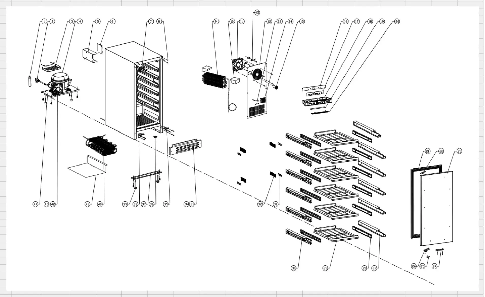 XOU15WOF: XOU15WOFL, Exploded diagram, clickable parts diagram