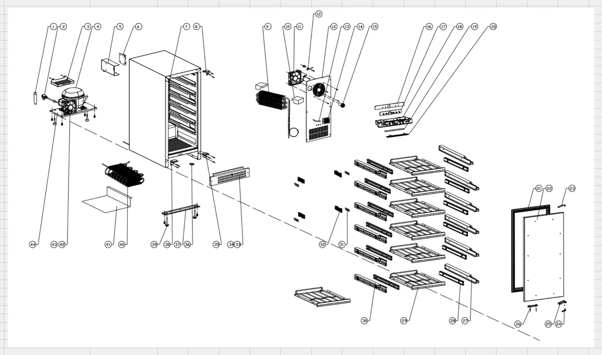 XOU15WOF: XOU15WOFR, Exploded diagram, clickable parts diagram