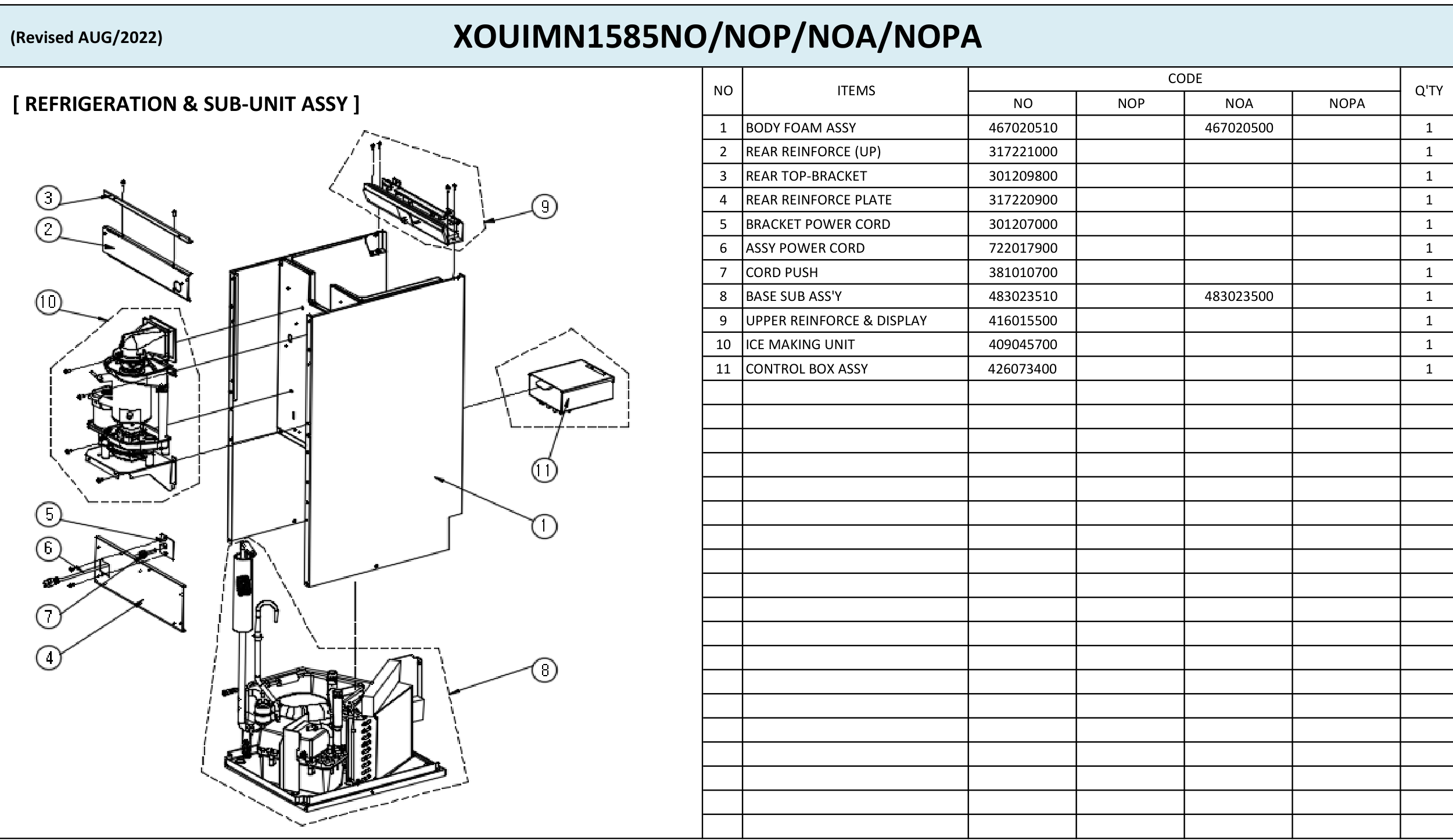 XOUIM1585: XOUIM1585N, Assembly 4, diagram & numbered parts list, clickable parts diagram