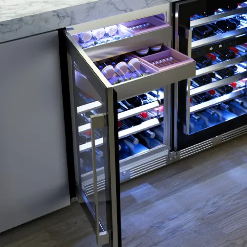 XO Wine and Weed unit with preservation drawer open