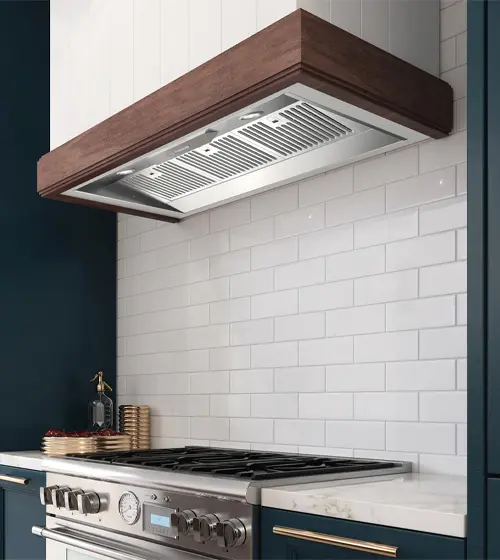 XO insert beneath a custom wood hood